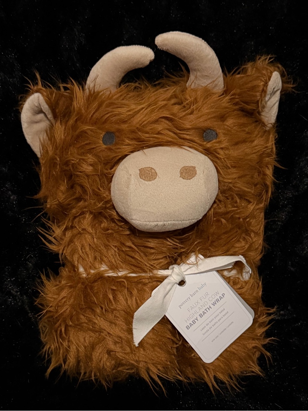 Pottery Barn Baby Highland Cow Faux Fur Hooded Bath Wrap - Rust Brown - Picture 9 of 9